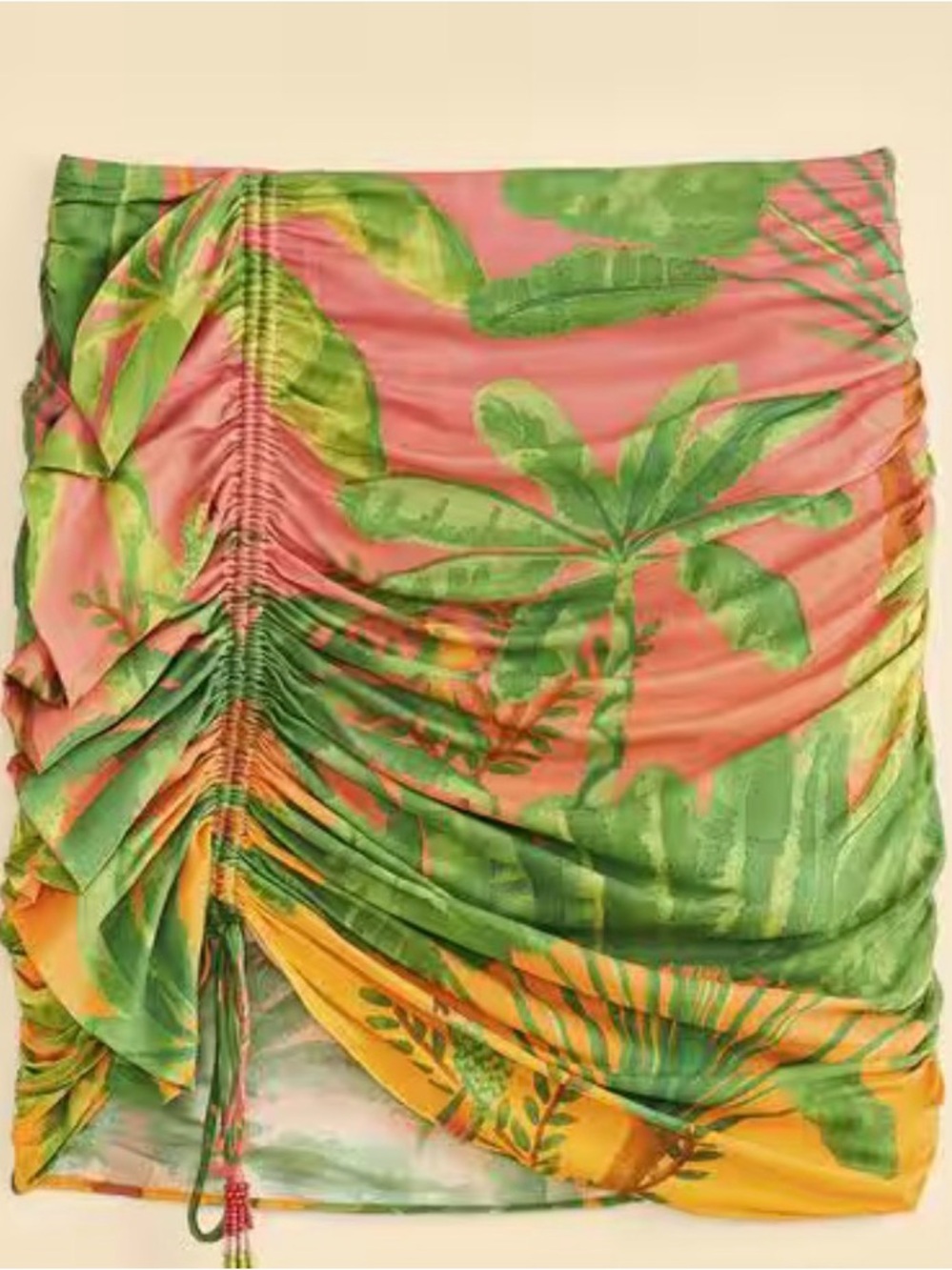 FARM Rio Pink, Green & Yellow Tropical Ruched Mini Skirt